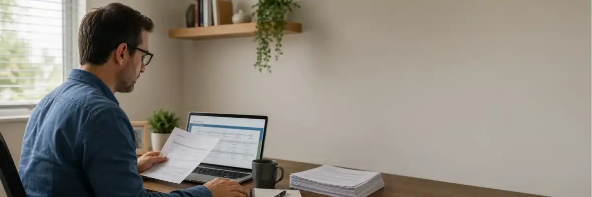 Policyholder reviewing a denied insurance claim letter alongside policy documents
