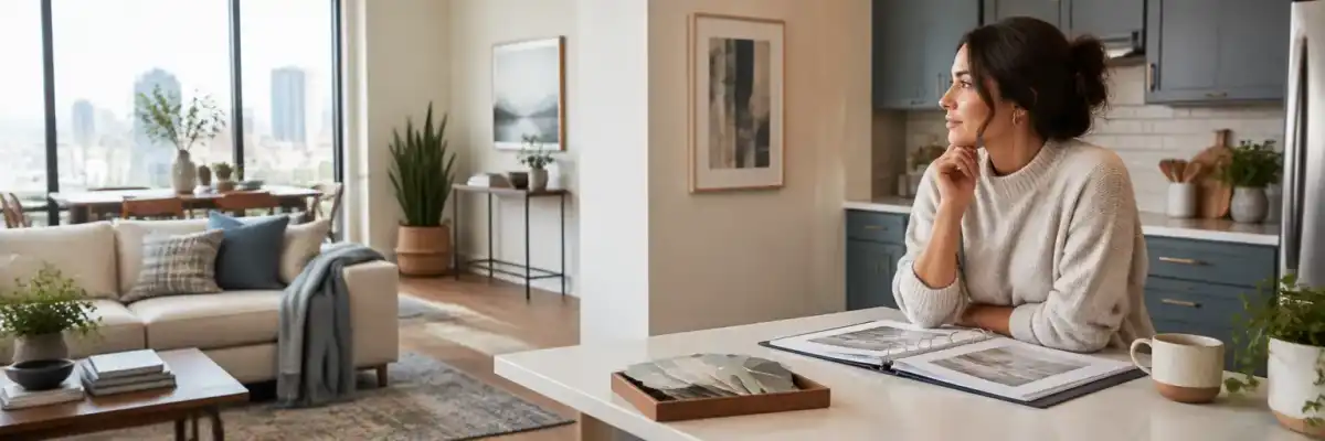 Condo owner reviewing interior finishes and coverage details in an apartment