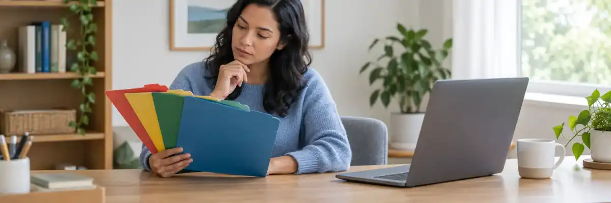 Person comparing health plan options at home