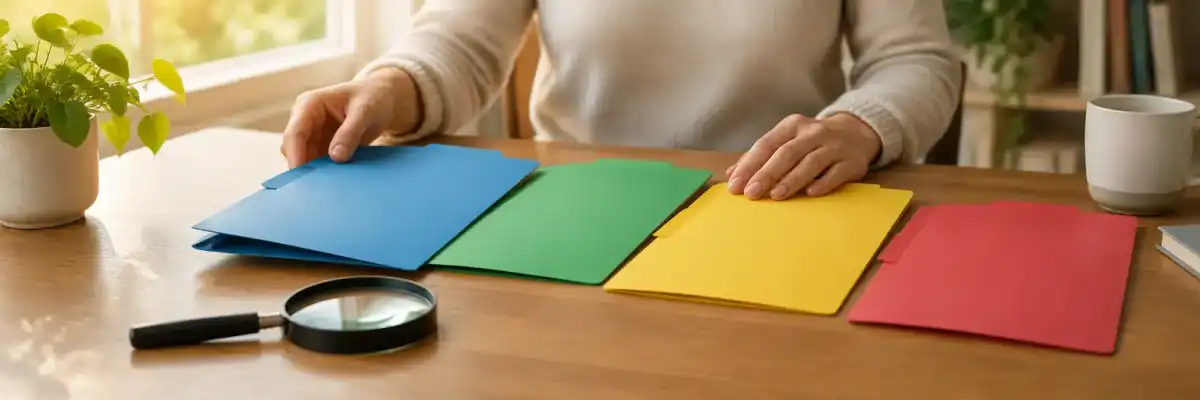 Person organizing policy information at home