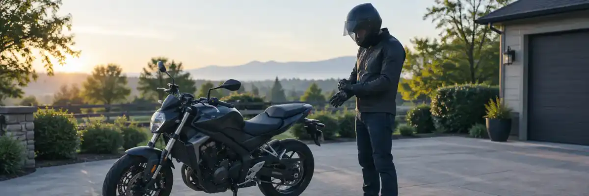 Motorcyclist preparing for a safe ride