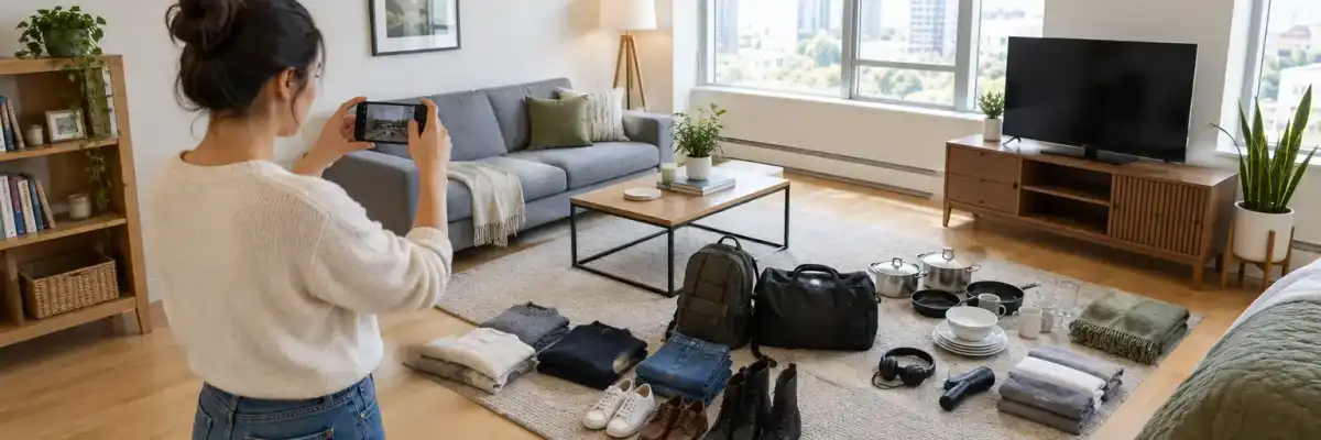 Renter photographing household belongings for an insurance inventory