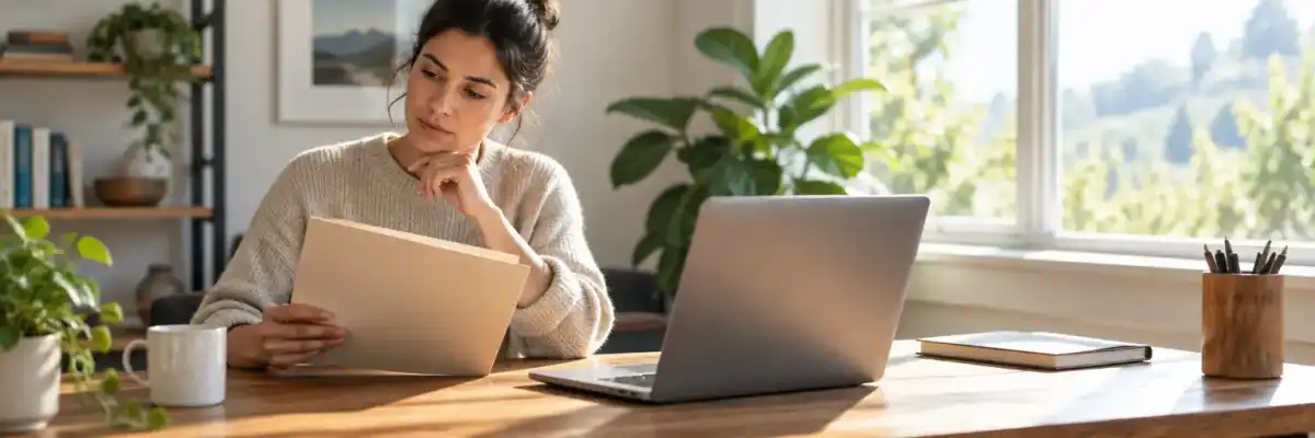 Self-employed person reviewing health coverage at a home office