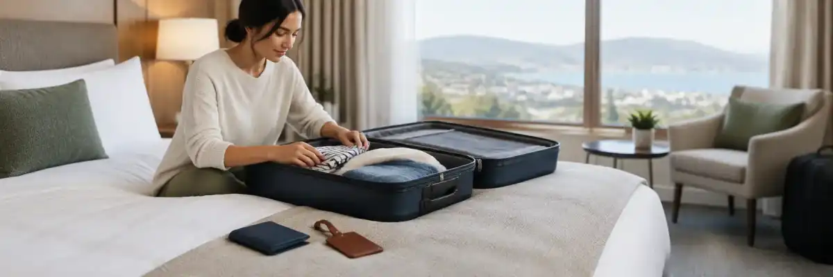 Traveler organizing essentials before a trip